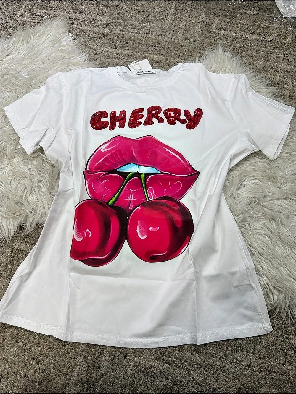 Cherry Graphic Short Sleeve Tee in White